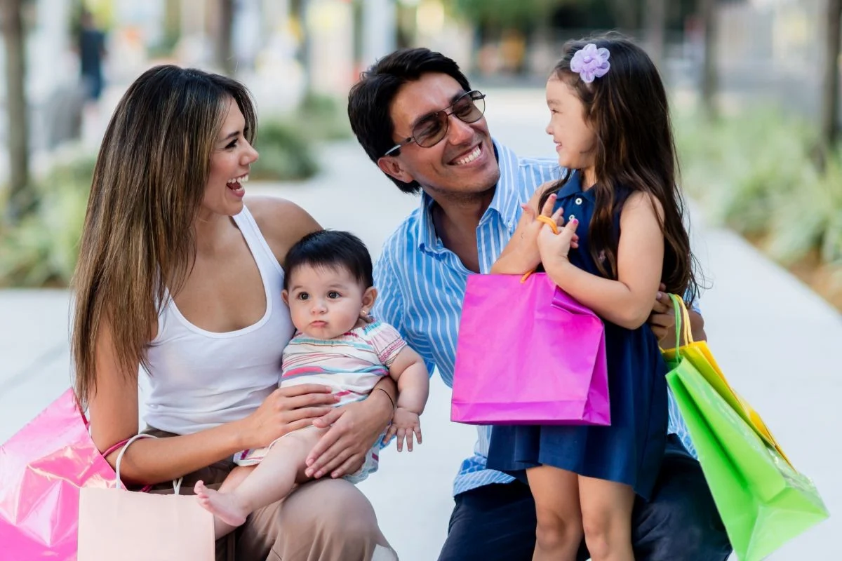 Family enjoying a day of shopping.